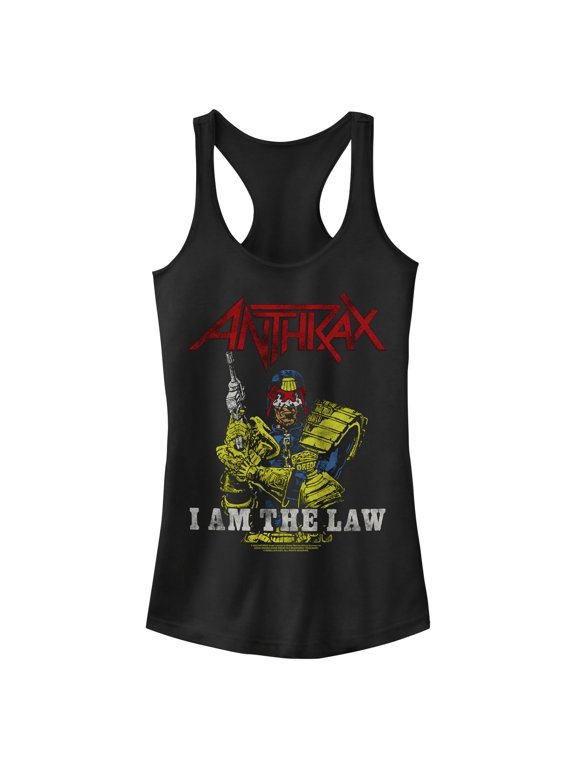 Junior's Anthrax Distressed I Am The Law Racerback Tank Top