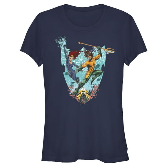 Junior's Aquaman and the Lost Kingdom Mera and Aquaman Graphic Tee Navy Blue Small