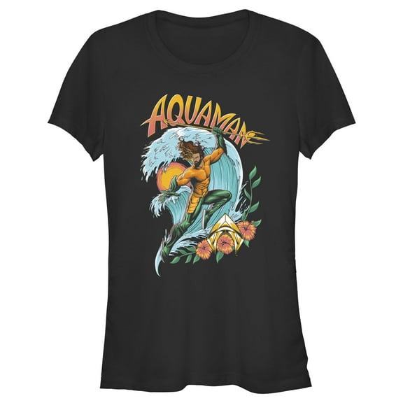Junior's Aquaman and the Lost Kingdom Retro Action Pose  Graphic Tee Black Small