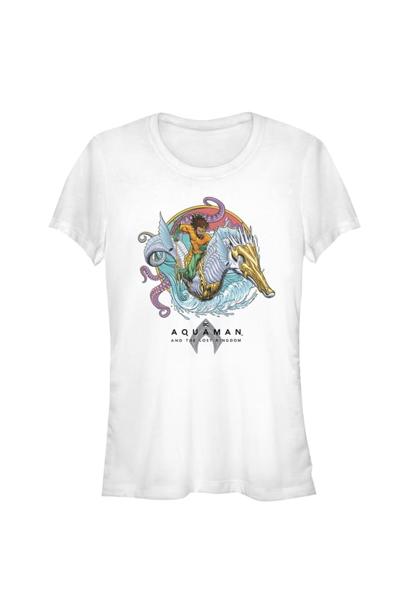 Junior's Aquaman and the Lost Kingdom Seahorse Logo Graphic Tee White Medium