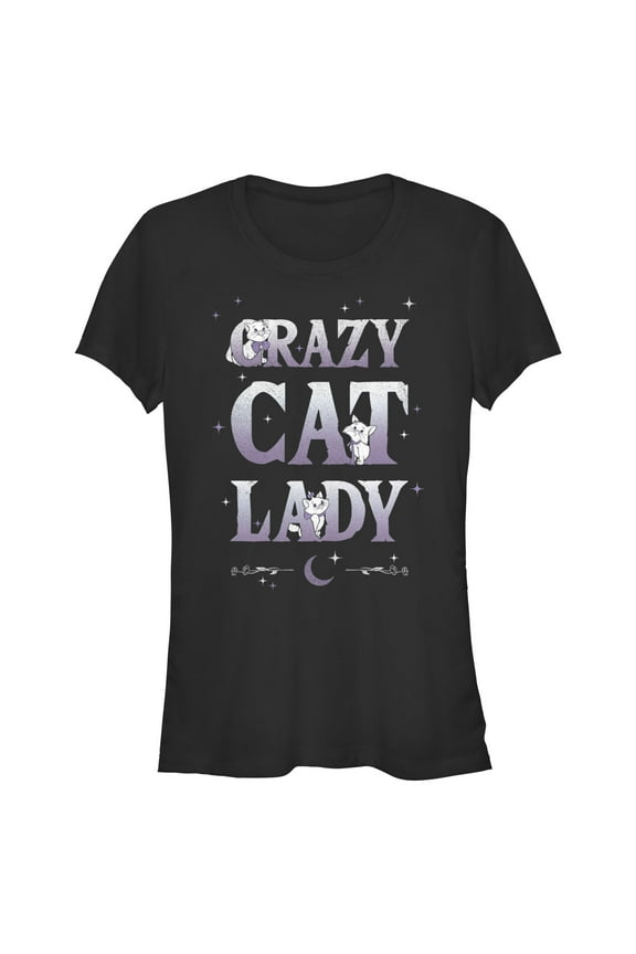 Junior's Aristocats Crazy Cat Lady Graphic Tee Black Medium