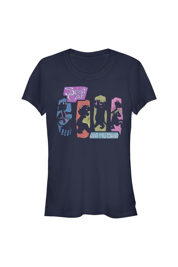 Junior's Aristocats Distressed Scat Cat and His Band Graphic Tee Navy Blue Large