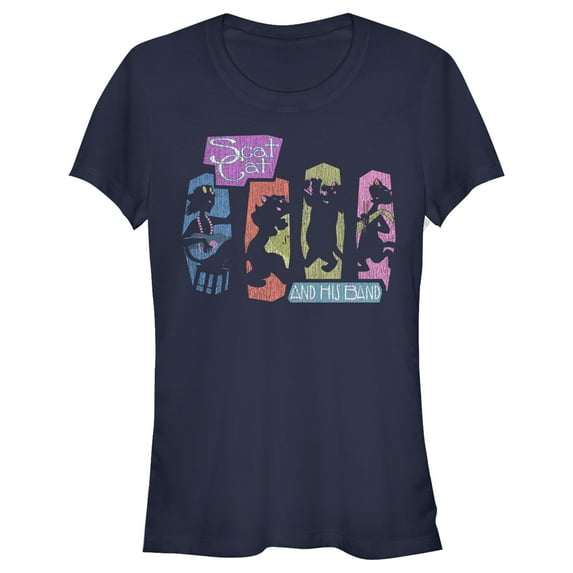 Junior's Aristocats Distressed Scat Cat and His Band Graphic Tee Navy Blue X Large