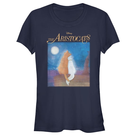Junior's Aristocats Duchess and O'Malley Night Sky Graphic Tee Navy Blue Medium