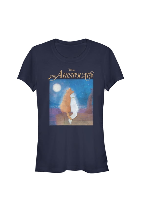 Junior's Aristocats Duchess and O'Malley Night Sky Graphic Tee Navy Blue Medium