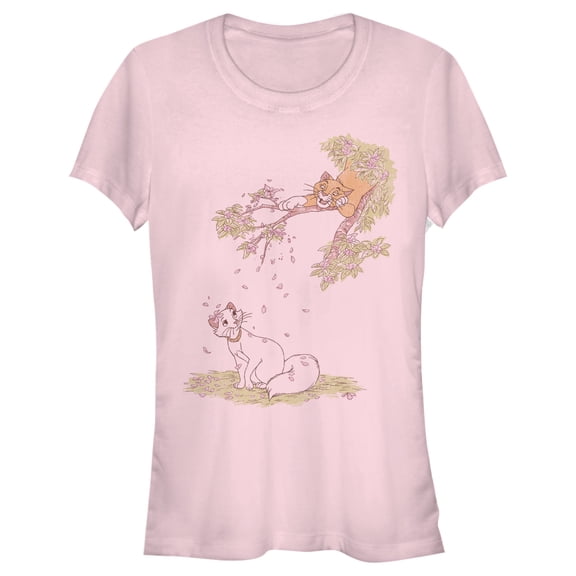 Junior's Aristocats Duchess and O'Malley Raining Petals Graphic Tee Light Pink 2X Large