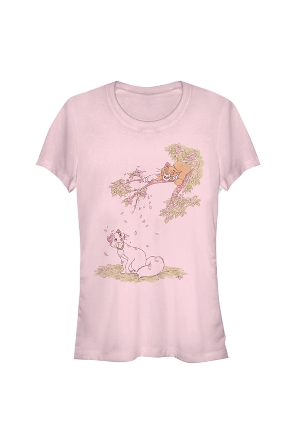 Junior's Aristocats Duchess and O'Malley Raining Petals Graphic Tee Light Pink Large