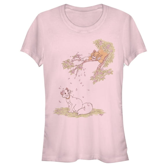 Junior's Aristocats Duchess and O'Malley Raining Petals Graphic Tee Light Pink Small
