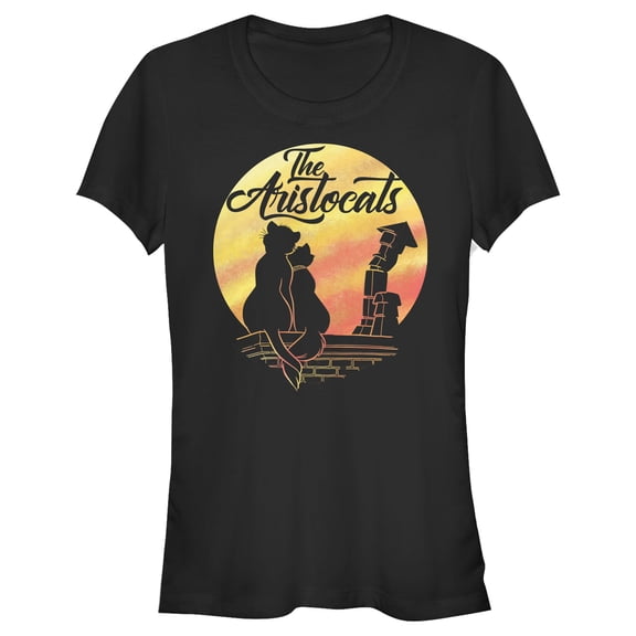Junior's Aristocats Duchess and O'Malley Silhouette Graphic Tee Black 2X Large