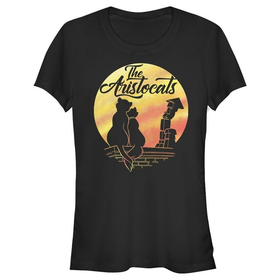 Junior's Aristocats Duchess and O'Malley Silhouette  Graphic Tee Black Large