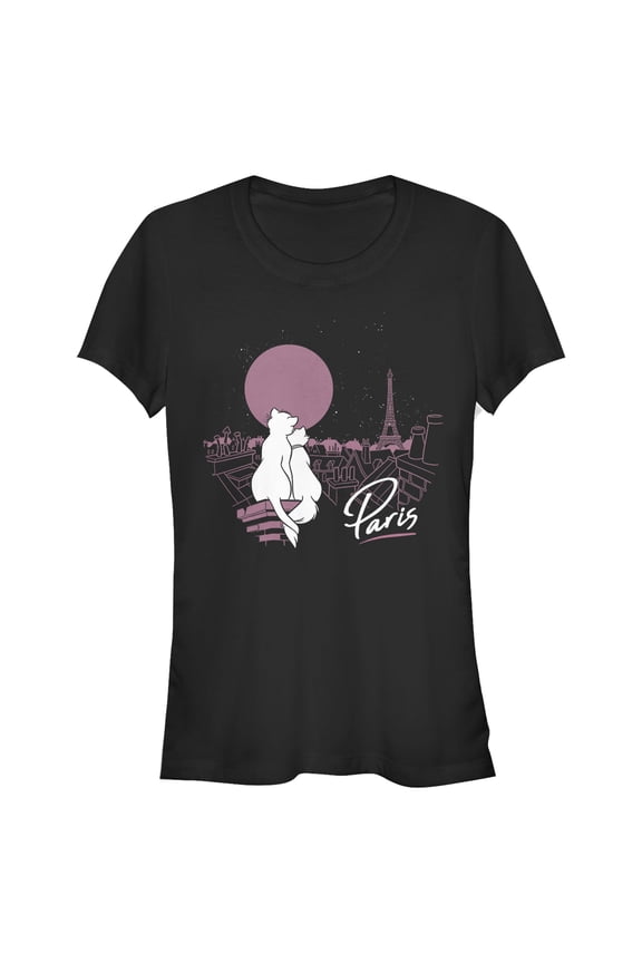 Junior's Aristocats Duchess and Thomas Love in Paris Graphic Tee Black Large