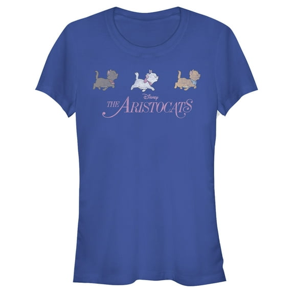 Junior's Aristocats Kitten Walk Movie Pink Logo Graphic Tee Royal Blue X Large