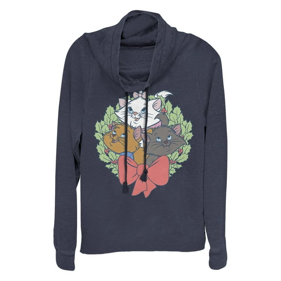 Junior's Aristocats Kitten Wreath Cowl Neck Sweatshirt