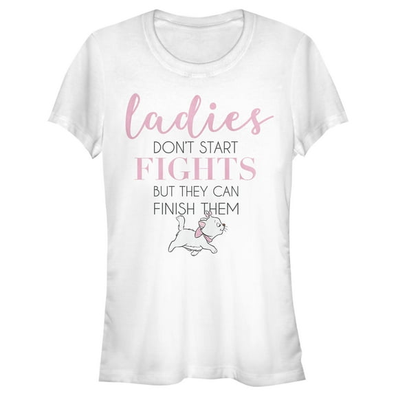 Junior's Aristocats Marie Don't Start Fights Quote  Graphic Tee White 2X Large