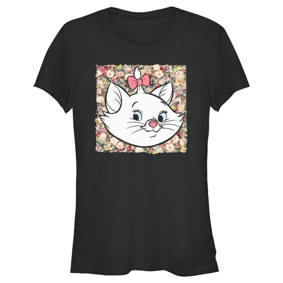 Junior's Aristocats Marie In A Bed Of Flowers Cuteness Stare  Graphic Tee Black Large
