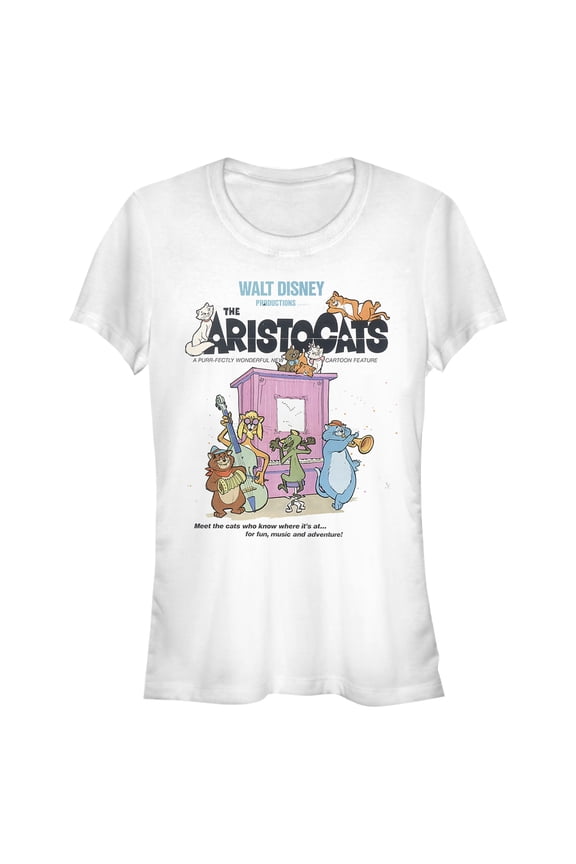 Junior's Aristocats Movie Poster Meet The Cats Graphic Tee White Large