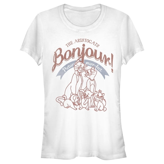 Junior's Aristocats Retro Picture Purr-fect Graphic Tee White Large
