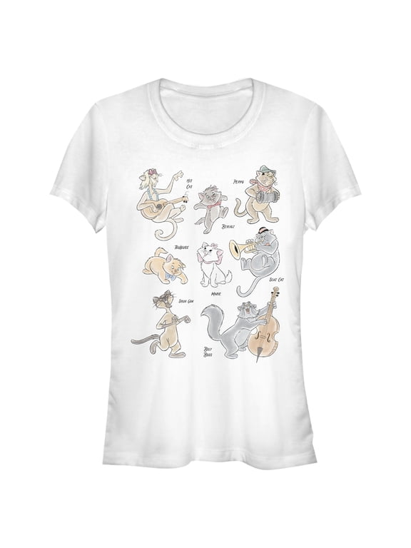 Junior's Aristocats The Whole Cat Crew Graphic Tee White Small
