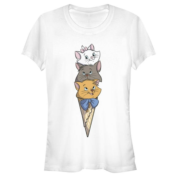 Junior's Aristocats Triple Scoop Kittens  Graphic Tee White Medium