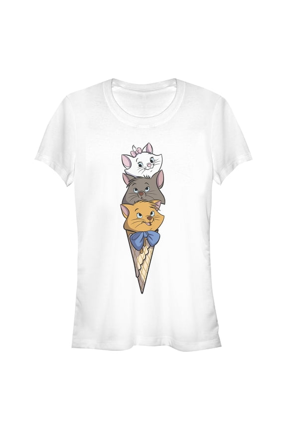 Junior's Aristocats Triple Scoop Kittens Graphic Tee White Medium