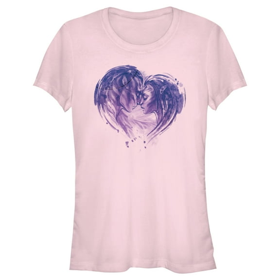 Junior's Avatar: The Way of Water Neytiri and Jake Sully Watercolor Heart  Graphic Tee Light Pink 2X Large