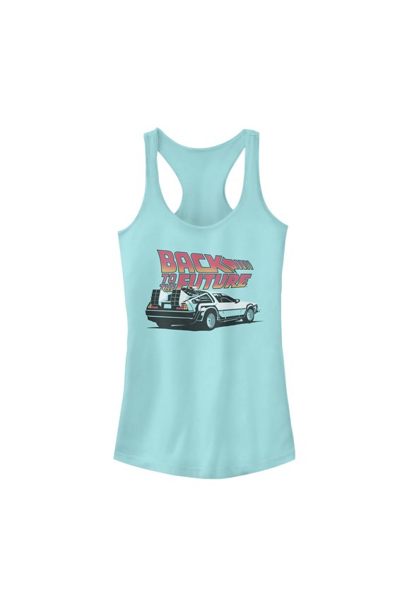 Junior's Back to the Future DeLorean Bold Cartoon Racerback Tank Top Cancun Large