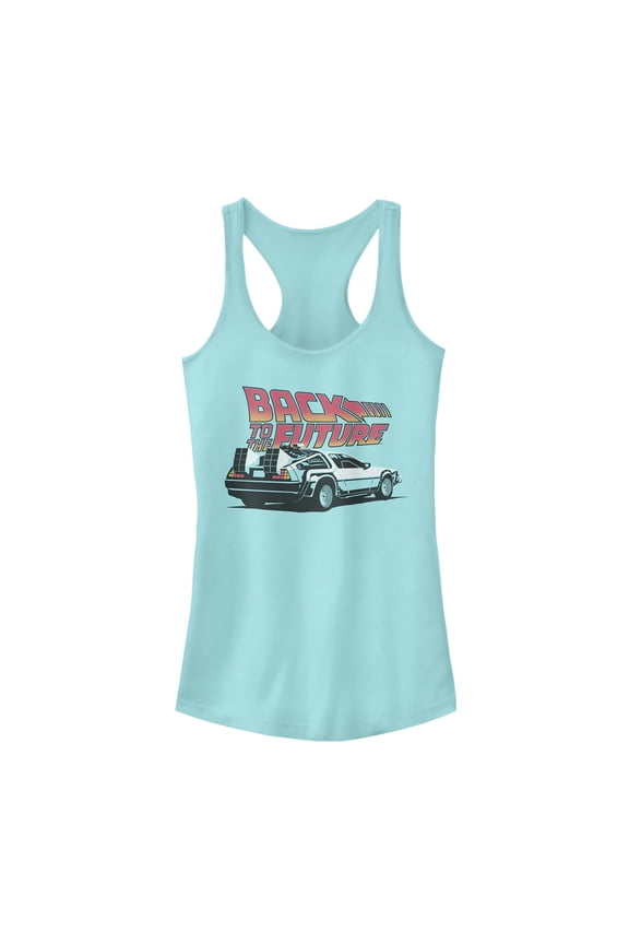 Junior's Back to the Future DeLorean Bold Cartoon  Racerback Tank Top Cancun Small
