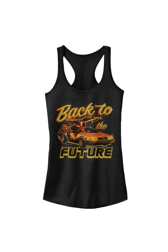 Junior's Back to the Future DeLorean Schematic Print Racerback Tank Top Black Small