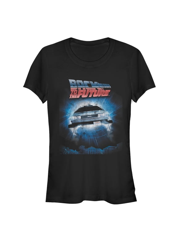 Junior's Back to the Future Retro DeLorean Poster Graphic Tee Black Small