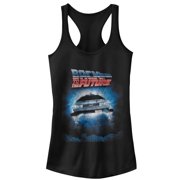Juniors Back to the Future Retro DeLorean Poster Racerback Tank Top Black Large