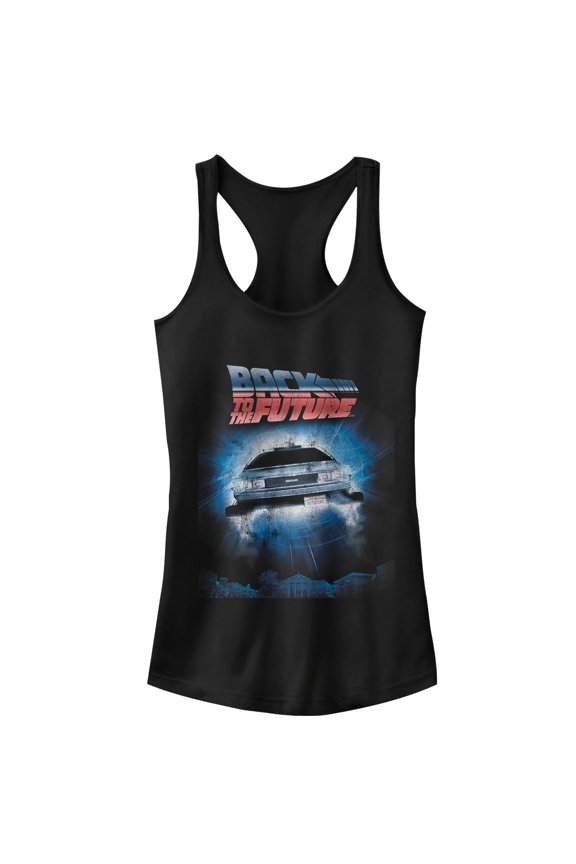 Junior's Back to the Future Retro DeLorean Poster Racerback Tank Top Black Large