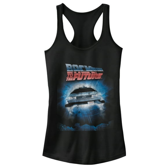 Junior's Back to the Future Retro DeLorean Poster Racerback Tank Top Black Small
