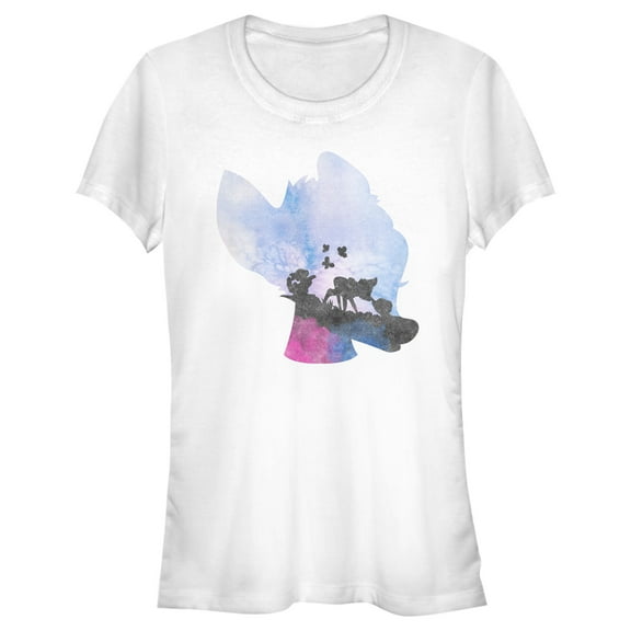 Junior's Bambi Blue Watercolor Silhouette  Graphic Tee White Medium