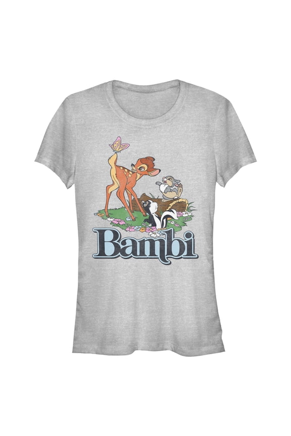 Junior's Bambi Distressed Classic Scene Graphic Tee Athletic Heather Small