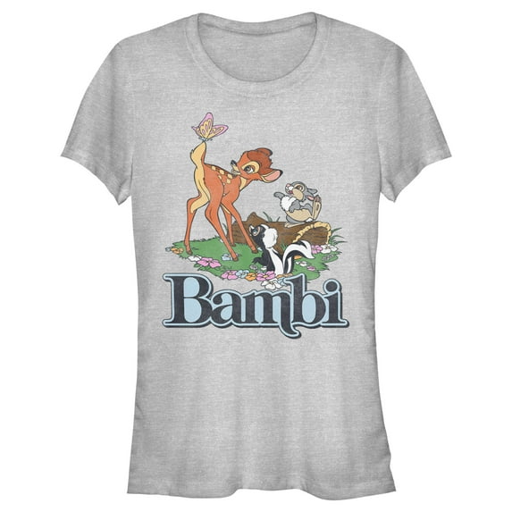 Junior's Bambi Distressed Classic Scene Graphic Tee Athletic Heather X Large