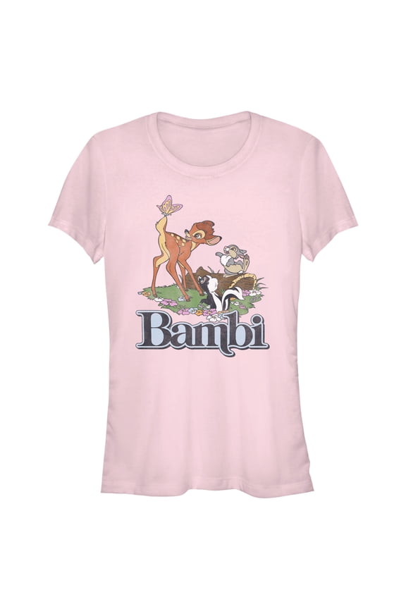 Junior's Bambi Distressed Classic Scene Graphic Tee Light Pink 2X Large