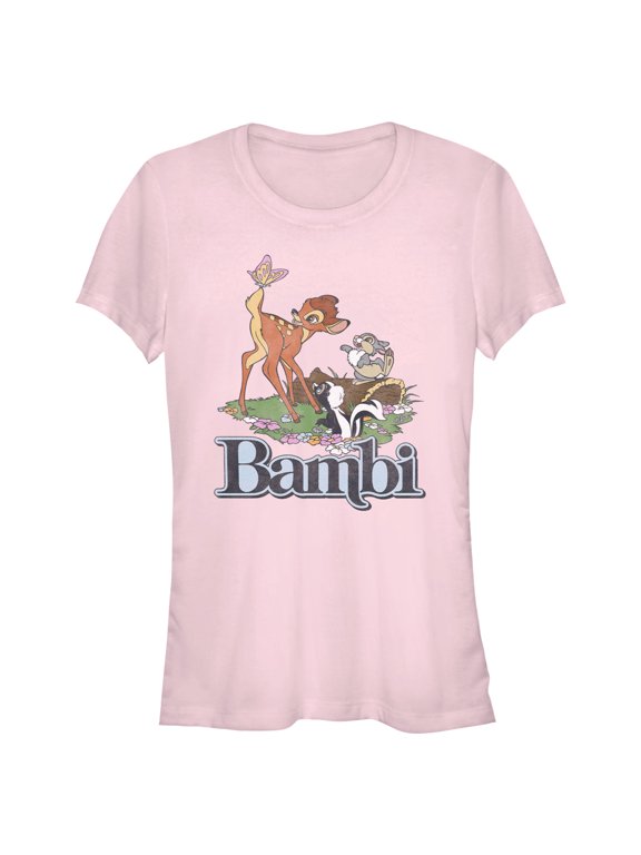 Junior's Bambi Distressed Classic Scene Graphic Tee Light Pink Small