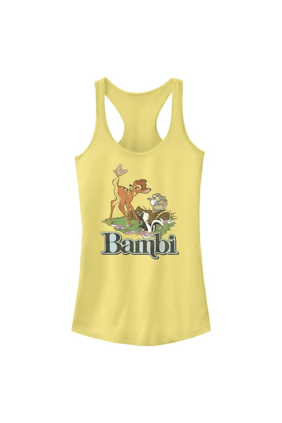 Junior's Bambi Distressed Classic Scene Racerback Tank Top Banana Medium