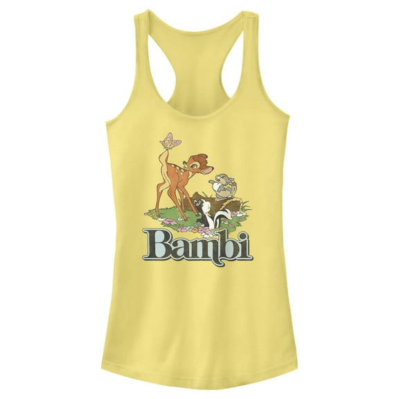 Junior's Bambi Distressed Classic Scene  Racerback Tank Top Banana X Small
