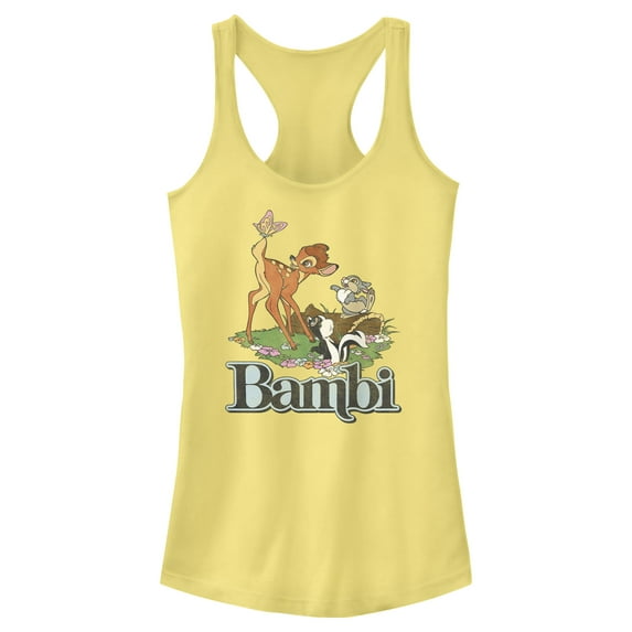 Junior's Bambi Distressed Classic Scene Racerback Tank Top Banana X Small