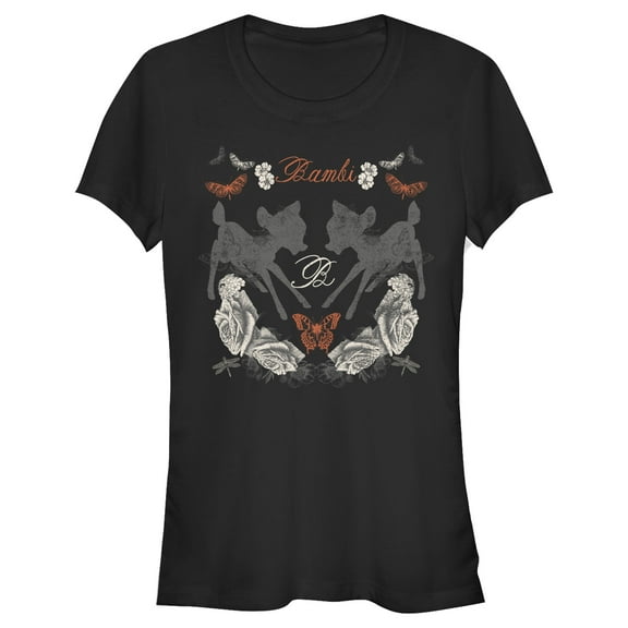 Junior's Bambi Distressed Silhouettes  Graphic Tee Black Large