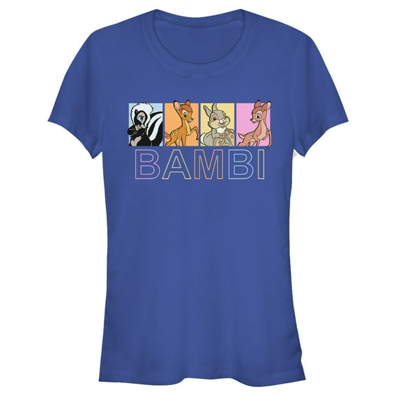 Junior's Bambi Faline, Thumper & Flower Character Boxes Graphic Tee Royal Blue 2X Large