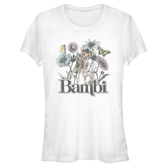 Junior's Bambi Floral Sketch Graphic Tee White X Large