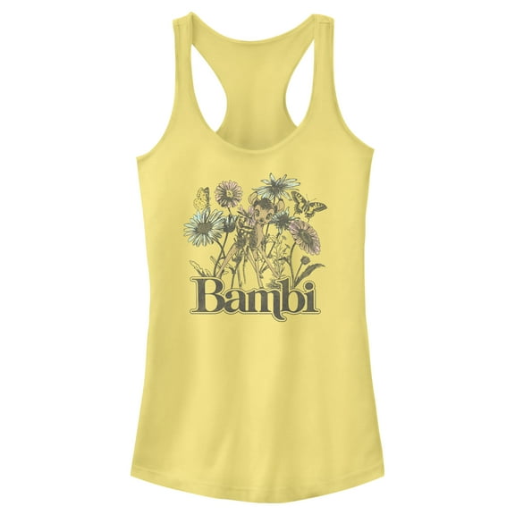 Junior's Bambi Floral Sketch Racerback Tank Top Banana 2X Large