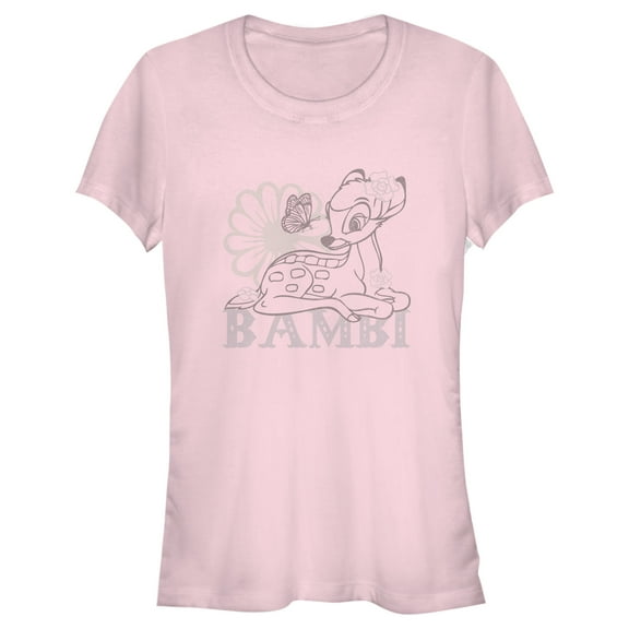 Junior's Bambi Flower and Butterfly Sketch Graphic Tee Light Pink Small