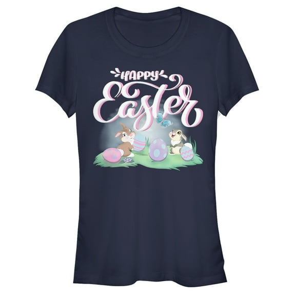 Junior's Bambi Happy Easter Thumper Graphic Tee Navy Blue Medium