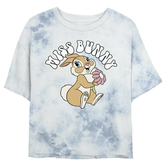 Junior's Bambi Miss Bunny Portrait Graphic Crop T-Shirt White/Blue Small