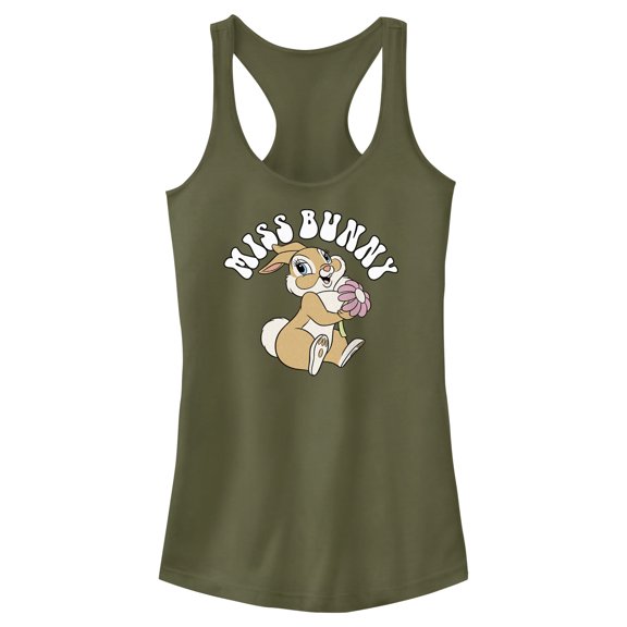 Junior's Bambi Miss Bunny Racerback Tank Top Military Green Medium