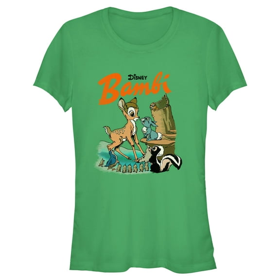 Junior's Bambi Retro Poster  Graphic Tee Kelly Green Large