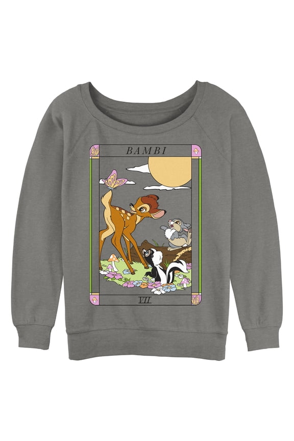 Junior's Bambi Tarot Card Scene Sweatshirt Gray Heather Large